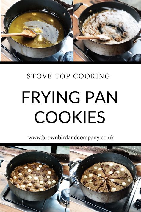 Pan Fried Cookies, Cookies In A Pan Recipes, Fry Pan Cookies, Stovetop Baking Recipes, Baking On Stovetop, Frying Pan Desserts, Stove Top Cookies Recipes, Stove Top Cookies, Frying Pan Cookies