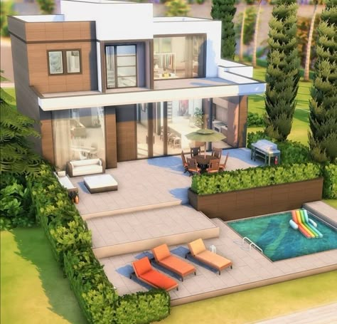 House Ideas For Sims 4, The Sims 4 Houses Ideas Modern, Sims 4 Modern House Floor Plans, Sims House Exterior, Sims 4 Lake House, Sims 4 Vacation House, Modern Sims 4 House, Sims 4 Backyard Ideas, Modern House Sims 4