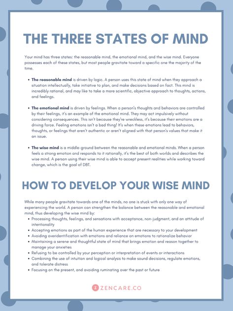 The Wise Mind Emotional Mind Wise Mind, Emotional Rational Wise Mind, The Wise Mind Dbt, Wise Mind Dbt Worksheet, Wise Mind Activities, Group Therapy Ideas, Wise Mind Dbt, Group Therapy Activities, Dbt Therapy