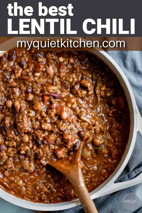 Vegan Chilli Recipe, Lentil Chilli, Veg Chili, Wfpb Soup, Lentil Chili Recipe, Canned Beans Recipe, Tvp Recipes, Chili Wings, Best Vegan Chili