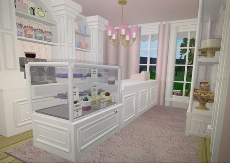 Dorm Layout, Mini Bakery, Blocksburg Room Ideas￼, Bakery Interior, Unorganized Idea, Bloxburg Decals Codes Wallpaper, Code Wallpaper, Princess House, Cafe Interior Design