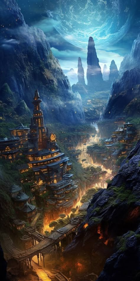 Prompt: Mystical ancient fantastic city among mountains, realistic style #midjourneyart Disney Wonder, Navi A Vela, Fantasy City, Fantasy Castle, Fantasy Setting, Fantasy Places, Futuristic City, Cool Wallpapers Art, Fantasy Art Landscapes