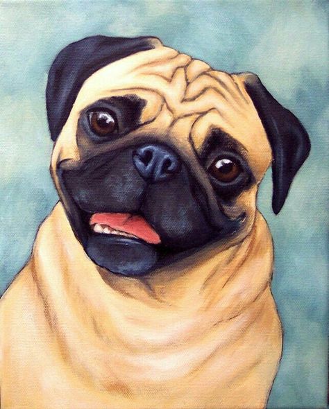 Pug Painting, Pug Cartoon, Pet Portrait Paintings, Dog Portraits Art, Pug Art, Puppy Art, A Pug, Funny Cats And Dogs, Cute Pugs