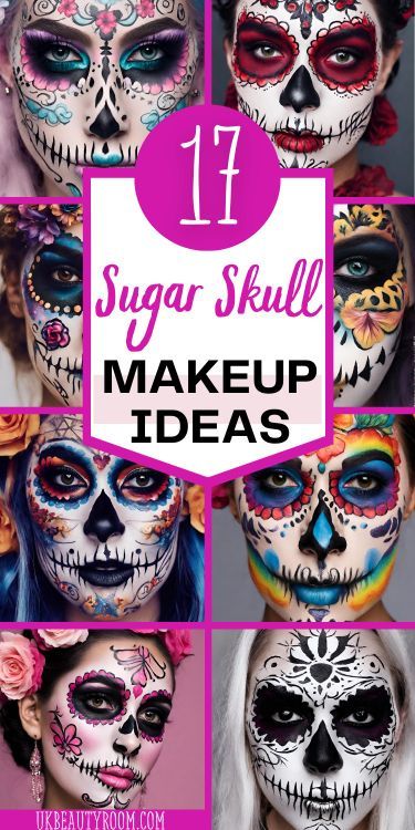 Sugar skull makeup is a colorful and artistic face painting style inspired by the Mexican holiday, Día de los Muertos (Day of the Dead). It involves using bright colors, white and black paint to create designs on the face that resemble ornate sugar skulls. This post list 17 pretty sugar skull makeup ideas you can create at home. easy, pretty, tutorial, easy simple, for men, half, kids easy, DIY, for men with beards, half face, step by step. Skull Makeup Easy, Sugar Skull Makeup Easy, Candy Skull Makeup, Skull Makeup Ideas, Sugar Skull Face Paint, Skull Makeup Tutorial, Halloween Makeup Sugar Skull, Skull Face Paint, Sugar Skull Costume