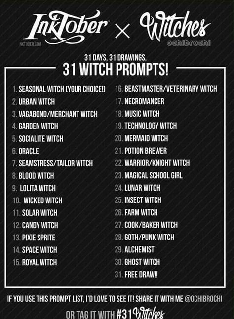 Witch challenge Lettering Prompts, Comics Sketch, Tekken 2, 30 Day Art Challenge, Drawing Challenges, Art Challenges, Inktober 2016, Drawing Ideas List, Witch Stuff