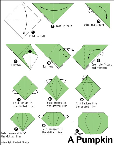 Origami Pumpkin Free Printable Origami Instructions, Halloween Origami Step By Step, Origami Jack O Lantern, Fall Origami, Printable Origami Instructions, Origami Ghost, Origami Instructions For Kids, Origami Pumpkin, Origami Lantern