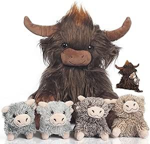 Youthfuljive 5 Pcs Highland Cow Stuffed Animals Set, 14" Black Highland Cow Plush Toy with 4 Plush Cow Babies, Cute Stuffed Highland Cow Plushie for Kids Boys Girls Birthday Halloween Plush Gifts Highland Cow Plush, Doll For Kids, Small Cow, Highland Cow Gifts, Cow Plush, Cow Toys, Halloween Plush, Scottish Highland Cow, Cow Gifts