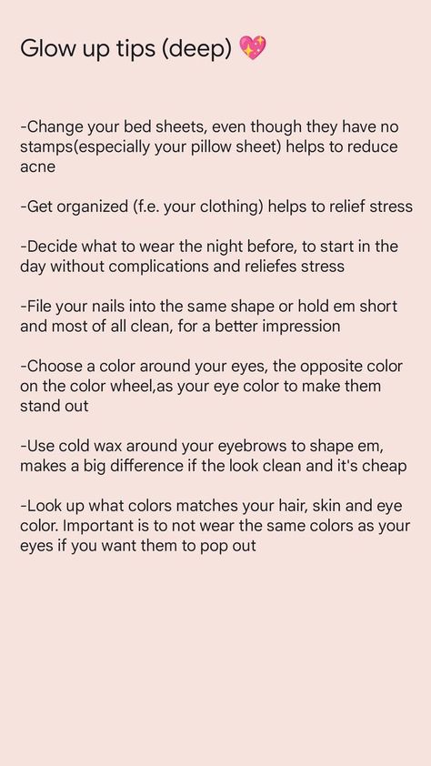 Glow up tips 😆💕  ￼   ￼    ￼   ￼   ￼   ￼   ￼    ￼   ￼     ￼  ￼  ￼   ￼   ￼ Glowing Tips, Opposite Colors, Perfect Skin Care Routine, Makeup Beginners, Over Night, Self Confidence Tips, Confidence Tips, No Money, Glow Up Tips