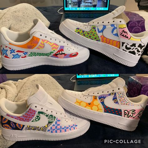 Custom Painted Air Force 1 Painted Forces Ideas, Shoe Design Painting, Af1 Design Ideas, Air Force Design Ideas, Painted Nikes Diy, Nike Air Force Painting Ideas, Painting Nike Air Force 1, Diy Air Force 1 Paint, Air Force 1 Painting Ideas