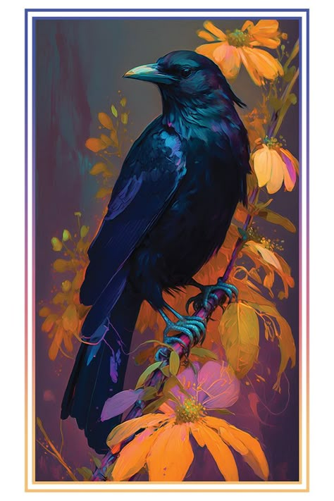 This observant Crow amongst tropical flowers makes for a great addition to your closet or home. Looks like someone could use a friend... Raven Pictures, Crow Pictures, Crow Images, Crow Painting, Digital Oil Painting, Crow Art, Raven Art, Like Someone, Fall Watercolor