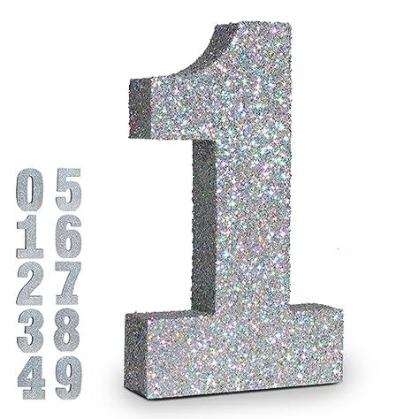 Degree Display, Anniversary Centerpieces, Glitter Number, Party Stand, 1st Birthday Decorations, Silver Numbers, 1 Birthday, Graduation Parties, Number Sign