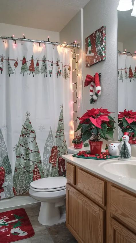 Décoration de salle de bain festive Simple Christmas Bathroom, Christmas Bathroom Ideas, Cozy Aesthetics, Christmas Homes, Bathroom Christmas, Holiday Bathroom, Christmas Home Decor Ideas, Christmas Bathroom Decor, Christmas Bathroom