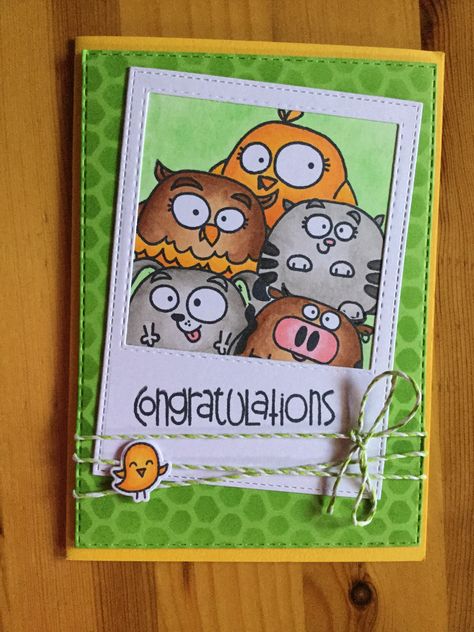 Handmade Card with stamp from Paper smooches chubby chums Goodbye Cards, Punch Art Cards, Birthday Card Drawing, Paper Smooches, Congrats Card, Card Drawing, 3d Cards, Bird Cards, Heartfelt Creations