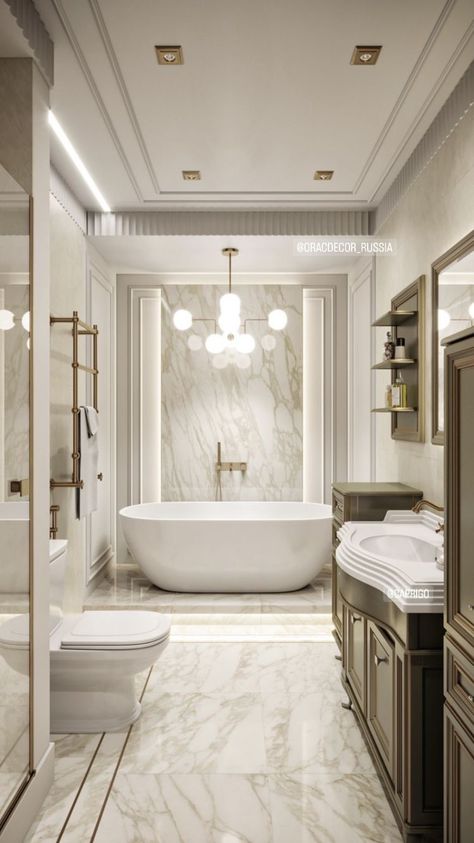 Neo Classical Bathroom Design, Classical Washroom Design, Traditional Luxury Bathroom, Modern Neo Classical Interiors, Neoclassical Bathroom Design, American Classic Bathroom, Classic Bathroom Design Luxury, Neo Classical Bathroom, Bathroom Ideas Classic