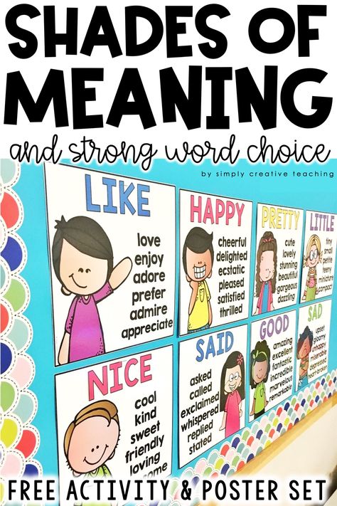 Shades Of Meaning Activities, Teaching Symbolism, Descriptive Writing Activities, Instructional Activities, English Language Learners Activities, Oral Language Activities, Phonics Ideas, Shades Of Meaning, Kindergarten Anchor Charts