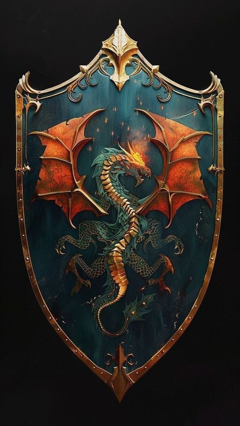 Fantasy Shield Art, Animal Knight, Knight Emblem, Scenario Planning, Glyphs Symbols, Celtic Shield, Realistic Dragon, Dragon Blue, Heraldry Design