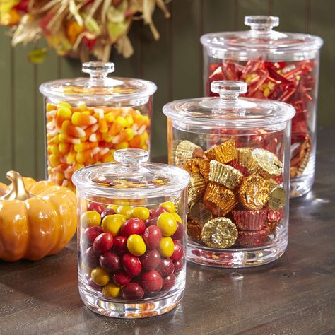 Amazon.com: STORi Premium Quality Clear Plastic Apothecary Jars | Set of 3: Home & Kitchen Edible Centerpieces, Candy Centerpieces, Halloween Kitchen Decor, Fall Candy, Quince Decorations, Sweet 16 Decorations, Organization Kitchen, Halloween Tattoo, Kitchen Jars