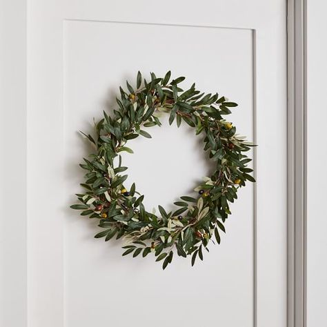 Garland Wreath Christmas | West Elm Faux Succulent Wreath, Olive Wreath, Christmas Color Palette, Faux Olive Tree, Elegant Christmas Decor, Succulent Wreath, Modern Christmas Decor, Dinner Event, Christmas Wreaths For Front Door