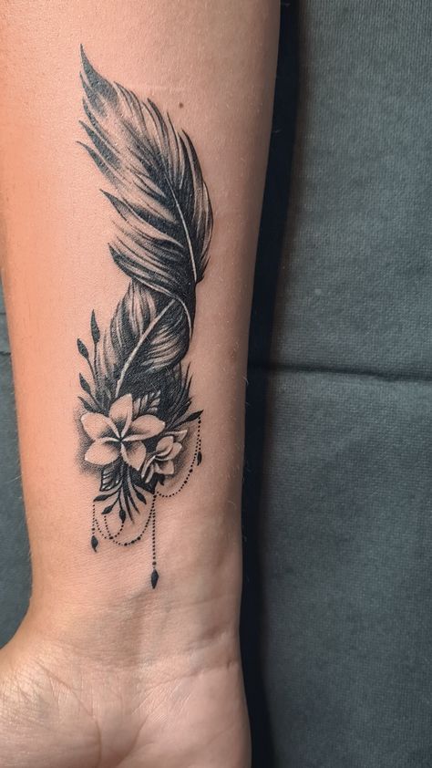 Coverup Tattoo Designs, Feather Tattoo Cover Up, Plume Tattoo, Arm Cover Up Tattoos, Indian Feather Tattoos, Cover Up Tattoos For Women, Lower Arm Tattoos, Side Wrist Tattoos, Wrist Tattoo Cover Up