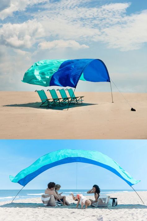 Whether you're a group of 3-6 people, the Shibumi Shade offers a sprawling 150 square feet of shelter and UPF 50+ sun protection, accommodating not only your companions but also your beach essentials like bags, coolers, and gear. Revolutionizing beach comfort, the Shibumi Shade is an original wind-powered sun shade that elegantly drifts on breezes as gentle as 3 mph. Click on the photo to discover more😉 Shibumi Shade, Beach Shade Tent, Beach Canopy, Shade Tent, Beach Shade, Wind Power, Beach Essentials, Sun Shade, Best Vacations