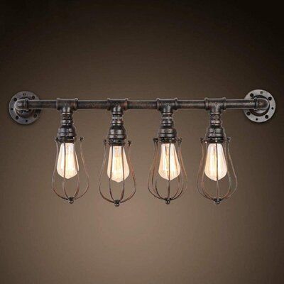 Wall Light / Wall Sconce, Unique design to provide you with a new experience. | Williston Forge Wall Lighting Industrial Vintage Pipe & Cage Shade LED Wall Sconce w/ 4 Light Decorative Fixture | Wayfair Antique Wall Lights, Vintage Pipes, Cage Light, Light Ideas, Pipe Lighting, Rustic Wall Sconces, Kitchen Light, Steampunk Lamp, Industrial Wall Lights