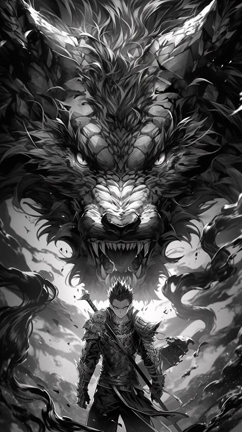 Wolf Artwork, Dragon Artwork Fantasy, Ninja Art, Werewolf Art, Samurai Tattoo, Truck Art, Dragon Artwork, A Dragon, Dragon Art