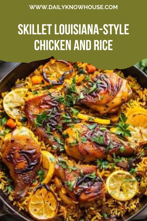 Dive into the vibrant flavors of the South with this Skillet Louisiana-Style Chicken and Rice. This dish marries the bold, spicy essence of Cajun seasoning with the hearty, comforting backbone of chicken and rice, all cooked up in one skillet for maximum flavor and minimum cleanup. Soul Food Chicken And Rice, Cajun Chicken And Rice, Coconut Sheet Cakes, Texas Recipes, Fat Burning Soup, Louisiana Style, Cajun Dishes, Texas Food, One Skillet