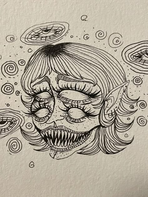 Art Sketchbook Grunge, Anger Issues Drawing Reference, Beautiful Woman Drawing, Linework Tattoos For Women, Unique Drawings With Meaning, Trippy Draw, Funky Sketches, Tattoo Eskiz, Grunge Art Sketches