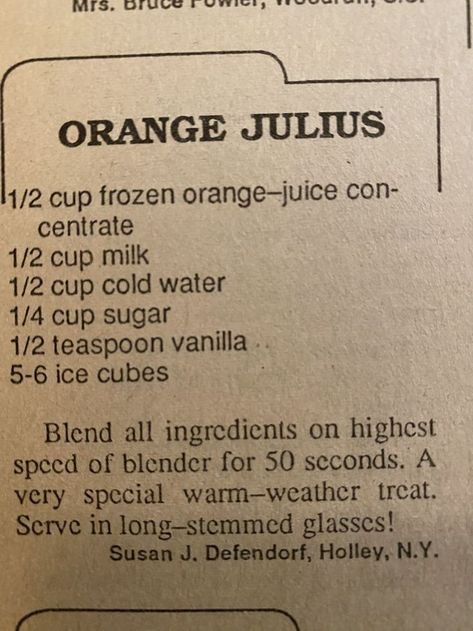 Orange Julius Recipe, Frozen Drink Recipes, Frosty Recipe, Frozen Drink, Orange Julius, Drink Recipes Nonalcoholic, Smoothie Drink Recipes, Recipes Casserole, Juice Recipe