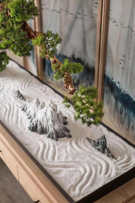 Jardin Zen Interior, Mini Jardin Zen, Indoor Zen Garden, Miniature Zen Garden, Zen Interiors, Mini Zen Garden, Zen Garden Design, Japanese Zen Garden, Japan Garden