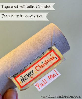 Fun way to give money!  Tape dollar bills together, roll them up inside a toilet paper roll with a pull tab on the end. Wrap toilet roll with the pull tab showing. Tutorial on blog. Folding Money, Creative Money Gifts, Dollar Bills, Christmas Money, Money Origami, Cash Gift, Toilet Paper Roll, Money Gift, Toilet Roll