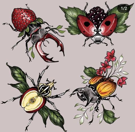 Botanical Bug Tattoo, Kiwi Fruit Tattoo, Fruits Tattoo, Mantis Tattoo, Halloween Flash, Soap Art, Tattoo Leg, Bug Tattoo, Insect Tattoo