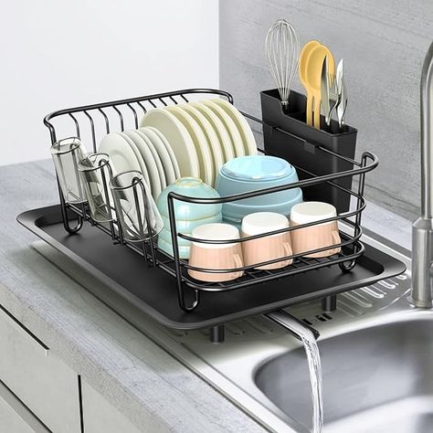 Amazon.com - Klvied Dish Rack with Swivel Spout, Dish Drying Rack with Drainboard, Dish Drainers for Kitchen Counter, Dish Strainer with Removable Utensil Holder, Stainless Steel Dish Drainer in Sink, Black Kitchen Counter Cabinet, Kitchen Dish Rack, Drying Rack Kitchen, Counter Clean, Dish Drying Rack, Cutlery Holder, Dish Drainers, Dish Rack, Dish Rack Drying