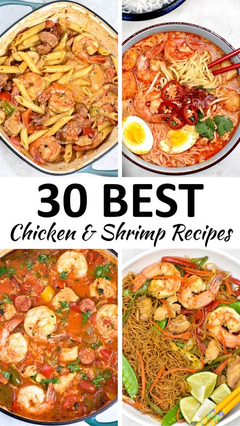 Ground Chicken And Shrimp Recipes, Recipes With Chicken And Shrimp, Chicken Shrimp Rice Recipes, Baked Chicken And Shrimp Recipes, Shrimp And Chicken Recipes Dinners, Chicken And Seafood Recipes, Healthy Chicken And Shrimp Recipes, Chicken And Shrimp Dinner Ideas, Easy Chicken And Shrimp Recipes