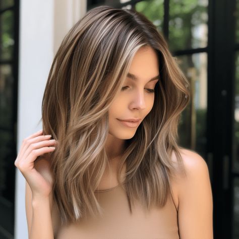 Hair Color For Brown Skin Highlights, Dark Hair Color Ideas For Blondes, Hair Color For Light Brown Hair, Pramenovi Brown Hair, Beige Highlights On Brown Hair, Fine Highlights Brown Hair, Minimal Blonde Highlights On Brown Hair, Brunette To Light Brown, Light Brown Hair One Color