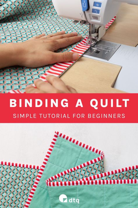 Learn how to machine bind a quilt with this step-by-step tutorial for beginner. Learn how to sew binding on the quilt top, make a perfect corner, how to sew binding ends together, and all information a quilter needs to know to finish the quilt. Binding A Quilt, Machine Binding A Quilt, Bind A Quilt, Machine Binding, Quilt Binding Tutorial, Quilt Corners, Sewing Binding, Perfect Binding, Binding Tutorial