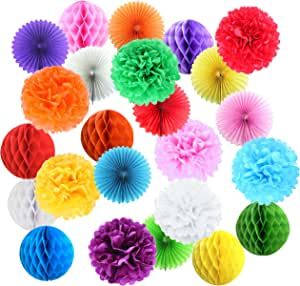 Graduation Party Backdrops, Paper Flower Ball, Pom Pom Decorations, Paper Party Decorations, Tissue Pom Poms, Paper Pom Poms, Colorful Paper, Ball Decorations, Mexican Party