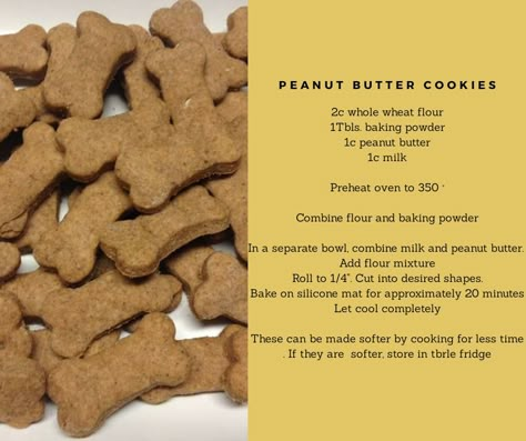 Peanut Butter Cookies (for dogs) Peanut Butter Cookies For Dogs, Cookies For Dogs, Dog Cookie Recipes, Foods Dogs Can Eat, Dog Cake Recipes, Pet Treats Recipes, Dog Treats Homemade Easy, Easy Dog Treat Recipes, Dog Biscuit Recipes