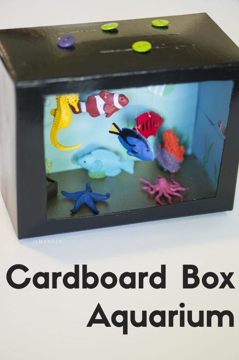 Cardboard Box Aquarium /costco/ /boxtops/ #CostcoBoxTops Box Crafts For Kids, Cardboard Box Ideas, Recycle Craft Projects, Aquarium Craft, Cardboard Ideas, Recycled Crafts Kids, Cardboard Creations, Toddler Schedule, Diy Aquarium