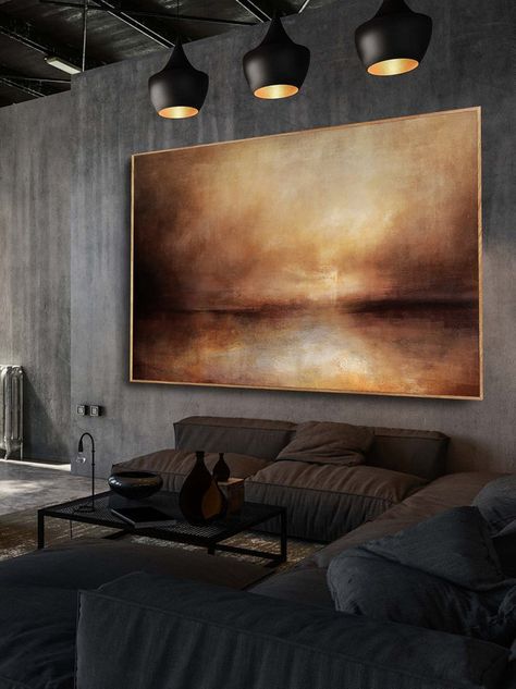 Home Art Painting, Abstract Art For Living Room, Landscape Wall Art Living Rooms, Painting Horizontal, Pillows Throw, Art Sunset, Landscape Abstract, Sky Landscape, Art Minimaliste