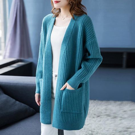 Winter Clothes Women Casual, Knit Sweater Coat, Cardigan For Women, Solid Color Sweater, Cardigan Long Sleeve, Áo Len Cardigan, Cardigan Vintage, Cardigan Casual, Korean Fashion Casual