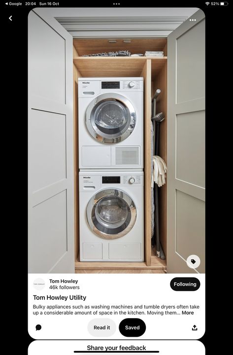 Washer Dryer Closet, Stackable Laundry, Utility Room Designs, Small Shower Room, Machine Storage, Dream Laundry Room, Laundry Room Remodel, Kitchen Organisation, Small Showers