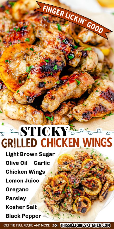 sticky grilled chicken wings Chicken Wing Marinade For The Grill, Wing Marinade Recipes, Marinated Chicken Wings Grilled, Grilled Lemon Pepper Wings, Wings Marinade, Chicken Wings On Charcoal Grill, Weeknight Meal Plan, Grilling Chicken Wings On Gas Grill, Grilled Butterflied Chicken Drumsticks