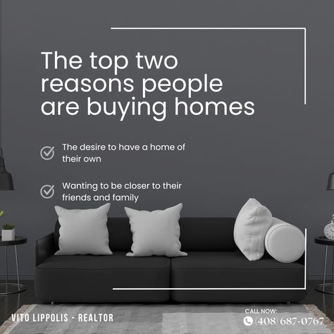 There's nothing quite like the feeling of having a home to call your own, and being closer to loved ones just makes it even better. Let's work together to make those dreams a reality. Your perfect home, closer to heart. 💖🔑 Contact me today for any real estate questions Vito Lippolis DRE# 01351146 vito@vitohomes.com P: (408) 687-0767 #thehelpfulagent #home #houseexpert #house #listreports #vitohomes #VitoLippolis Real Estate Post Ideas, Real Estate Creative Ads, Real Estate Questions, Real Estate Marketing Quotes, Real Estate Slogans, Social Media Campaign Design, Real Estate Agent Marketing, Real Estate Advertising, Real Estate Marketing Design