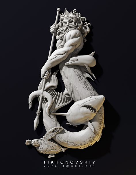 ArtStation - 3D model of Neptune for CNC, Yura Tikhonovskiy Neptune Statue, Megan Hess Illustration, 3d Wall Art Sculpture, South Lebanon, Ancient Greek Sculpture, Statue Tattoo, Nightclub Design, Cnc Art, Modern Graphic Art