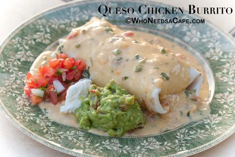 Queso Chicken Burritos Queso Burrito, Good Burrito Recipe, Queso Chicken, Burrito Recipe Chicken, Burrito Recipe, Queso Recipe, Jalapeno Chicken, Indulgent Food, Burritos Recipe