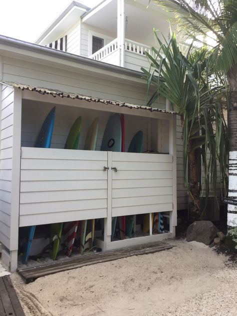 The Atlantic, Byron Bay Stand Up Paddle Board Storage, Outdoor Surfboard Storage, Surf Board Storage, Surf Shed, Kayak Storage Ideas, The Atlantic Byron Bay, Paddle Board Storage, Outdoor Bike Storage, Surfboard Storage