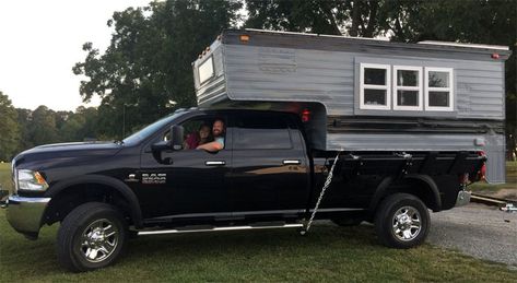 Retro Truck Camper Renovation - Truck Camper Magazine 1970s Camper, Truck Camper Renovation, Cedar Door, Retro Truck, Camper Reno, Pickup Camper, Truck Bed Camper, Black Truck, Cedar Planks