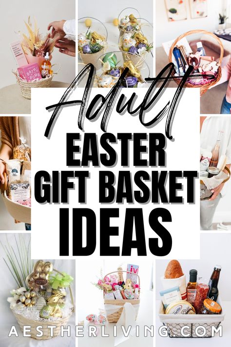 20 Unique Easter Gift Basket Ideas for Adults - Aesther Living Themed Easter Baskets For Adults, Easter Basket Ideas For Married Couples, Easter Egg Basket Ideas For Adults, Adult Girl Easter Basket, Easter Basket For Mom Ideas, Easter Basket Ideas For Work, Adult Girl Easter Basket Ideas, Easter Basket Ideas For Teens And Adults, Ideas For Adult Easter Baskets