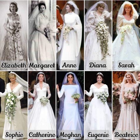 Wedding Dress Styles Chart, Royal Monarchy, Dark Wedding Theme, Royal Wedding Gowns, Royalty Dress, Edwardian Wedding, Royal Family Pictures, Princess Diana Family, Famous Dress